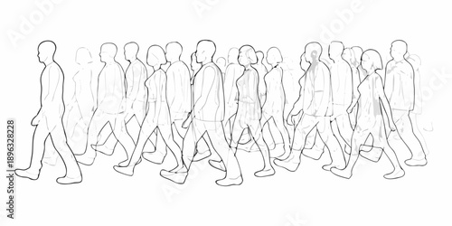 a group of people walking in a line