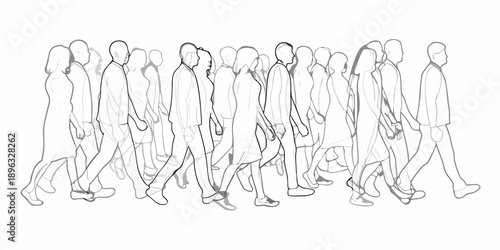 a group of people walking in a line