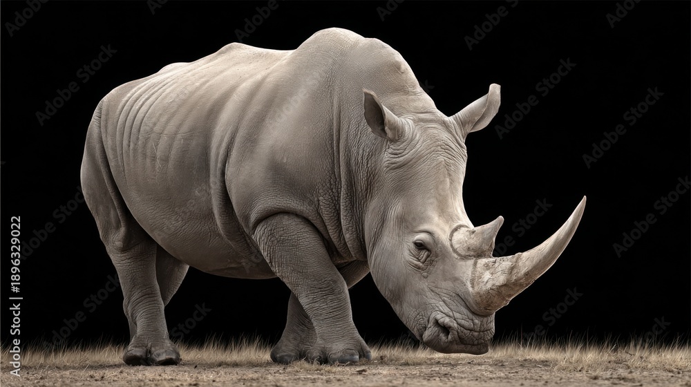 Obraz premium Powerful Rhinoceros in Natural Habitat with Dramatic Backdrop