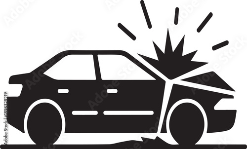 Car Crash Icon, Front End Auto Collision Insurance and Safety Line Art