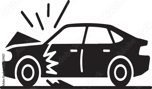 Car accident icon showing front-end collision and vehicle damage for insurance and safety.