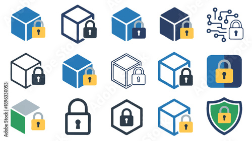 A collection of 12 security and privacy logo designs arranged in a 3x4 grid (2)_traced