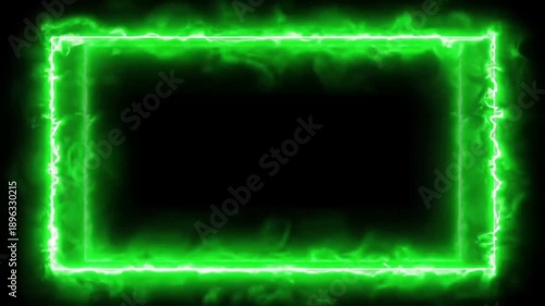 Abstract green neon square frame on black background animation