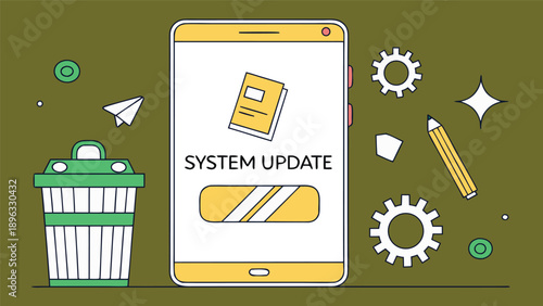Smartphone Cleaning and System Update Flat Vector Illustration