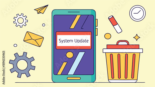 Smartphone Cleaning and System Update Flat Vector Illustration