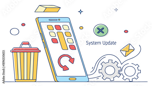 Smartphone Cleaning and System Update Flat Vector Illustration