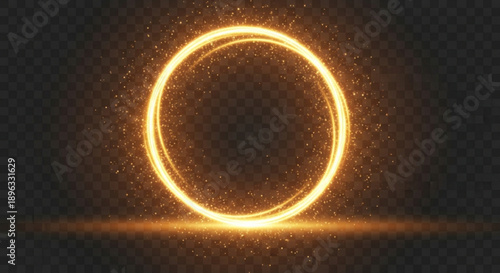 Glowing golden ring with a bright light on a dark background with stars