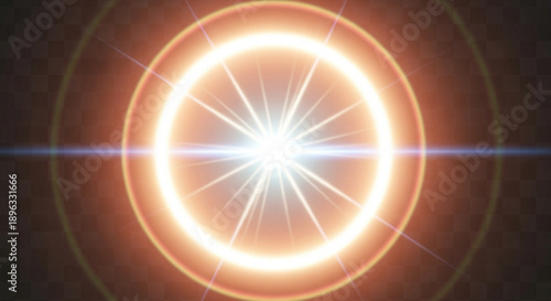 Vibrant glowing light with radiant beams on dark background with lens flare effect and intense shining orb