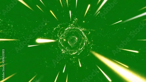 Abstract tunnel with light streaks on green background for visual effects