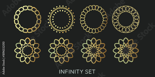 infinity set of gold and yellow circular designs on black background