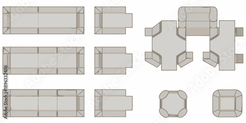 Diagrams of furniture assembly and different sectional sofa configurations