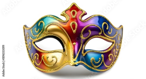 Vibrant venetian masquerade mask with gold accents and colorful swirls