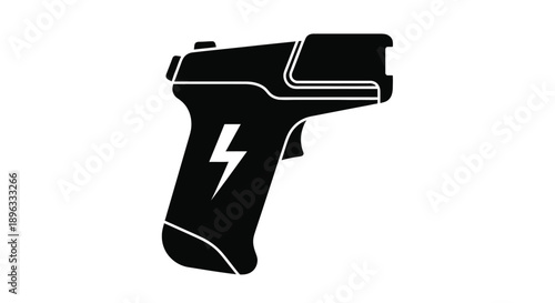 Black silhouette of a futuristic ray gun with a lightning bolt design