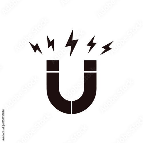 A simple black and white illustration of a horseshoe magnet with sparks
