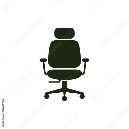 Simple black silhouette of an office chair with headrest and wheels