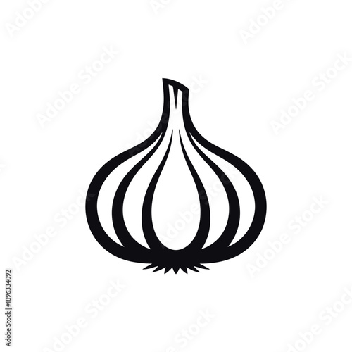 A simple black and white illustration of a single garlic bulb
