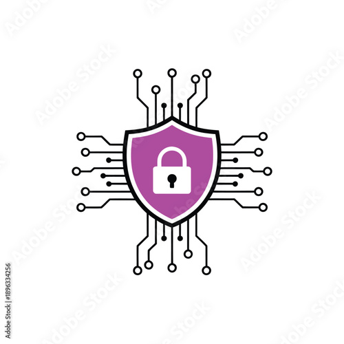 Digital shield with a padlock symbolizes cybersecurity and data protection