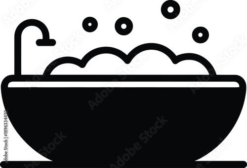 Bathtub with Bubbles Vector Icon - Relaxing Bath Time and Hygiene Concept