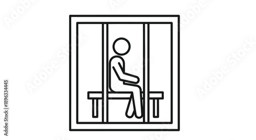 Simple line drawing of a person seated at a desk by a window