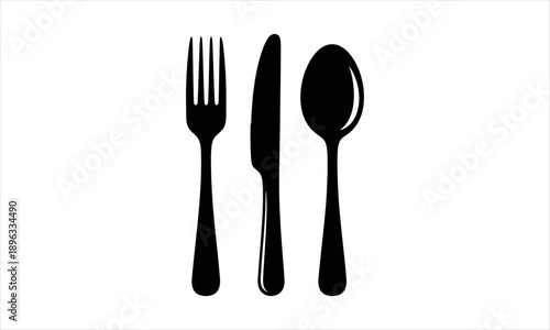 Black Silhouette of a Fork, Knife, and Spoon Isolated on White