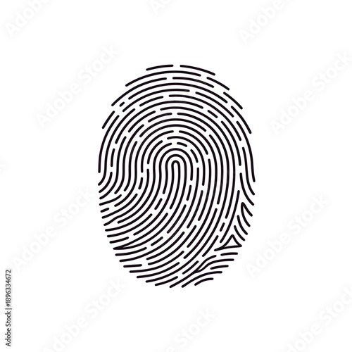 A simple black and white illustration depicting a human fingerprint pattern