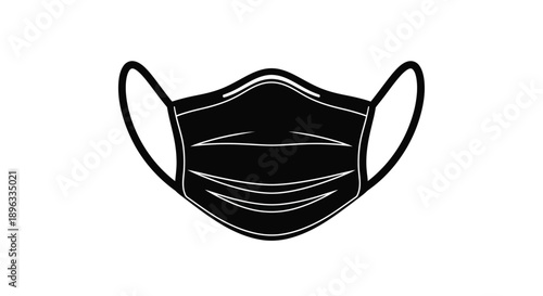 Simple black outline of a disposable face mask on a white background