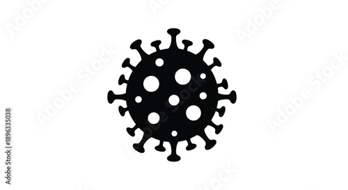 Black silhouette of a coronavirus cell with prominent spike proteins