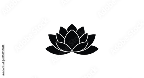 Simple black silhouette of a blooming lotus flower on a white background