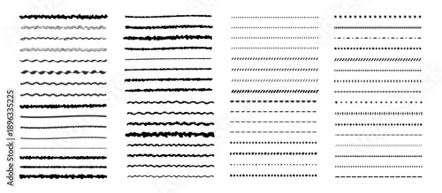 かわいい手書きの線・ラインのあしらいの素材セット　黒