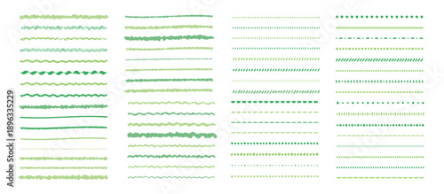 かわいい手書きの線・ラインのあしらいの素材セット　緑