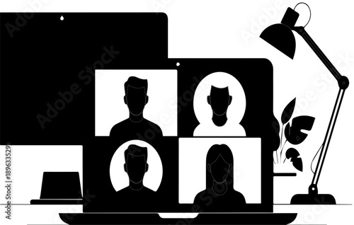 Online video conference remote team meeting illustration