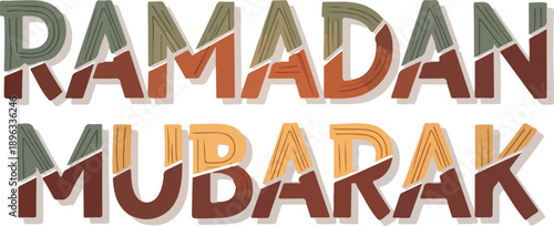 Ramadan Mubarak Typography Design with Earthy Tones and Line Texture for Islamic Celebration Greeting