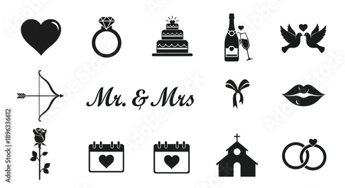 Collection of wedding icons and symbols for design