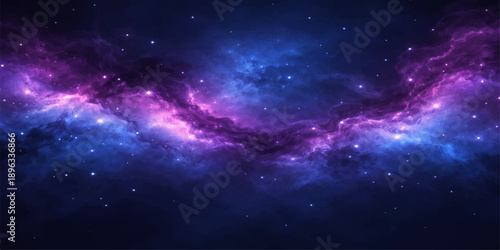 A vibrant deep space nebula glows with bright blue light across a dark starry universe featuring a distant galaxy and abstract cosmos backgrounds in this outer space illustration