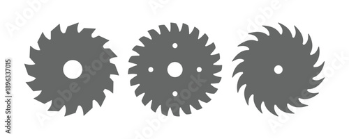 Circular Saw Blade Icon Set – Industrial Cutting Tool Silhouettes, Woodworking & Construction Vector Icons