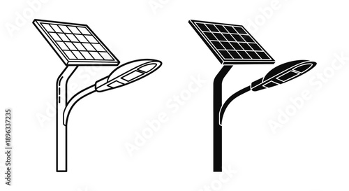 Solar street lamp icon, depicting sustainable urban lighting powered by renewable solar energy.