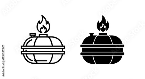 Portable stove icon with flame, representing outdoor cooking, camping, and portable heating.