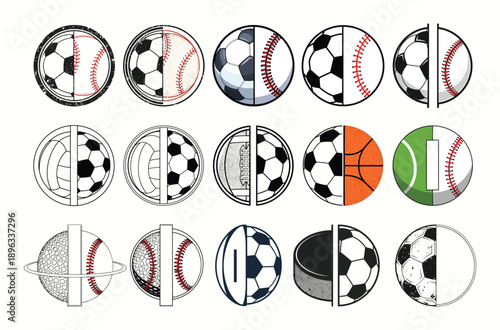 Soccer And Baseball Hybrid Ball Icon Set