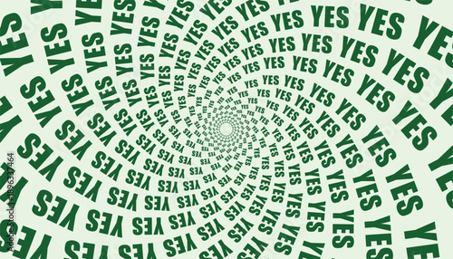 Dynamic green spiral pattern of the word "YES" Concept of positivity and agreement.
