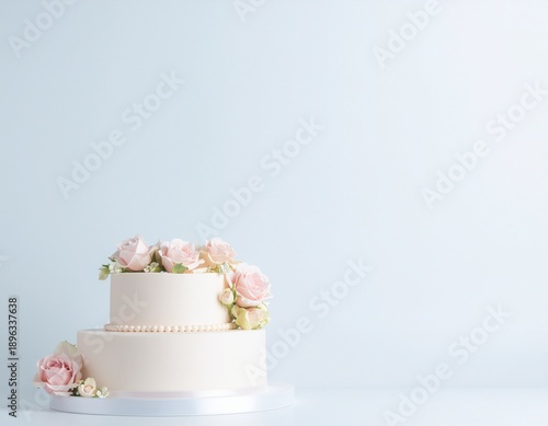 美しいバラのデコレーションケーキ、広いコピースペース / Beautiful rose-decorated cake, wide copy space
