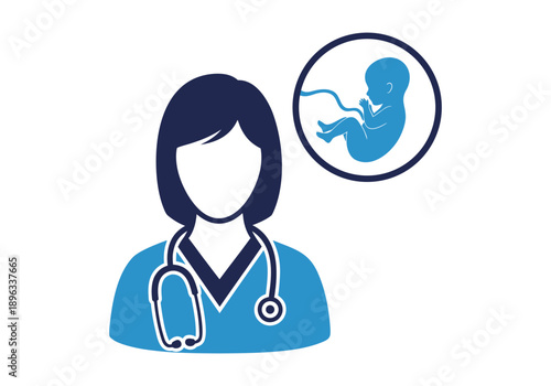 Professional medical care concept Doctor and fetus icon representing prenatal health, obstetrics, and early life development