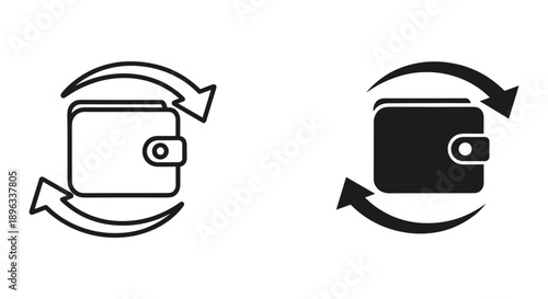 Simple black and white wallet icons with rotation arrows, symbolizing exchange or return