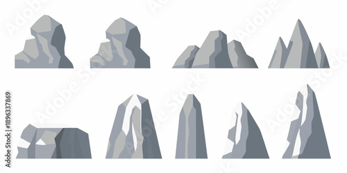 Stylized rocky mountains and stone formations in a flat vector design