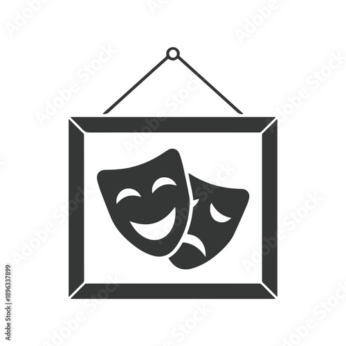 Iconic symbols of theater and performing arts, representing drama, comedy, and emotional expression through stylized masks in a framed artwork