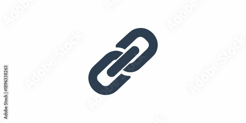 Dark blue chain links forming an abstract looping symbol on white