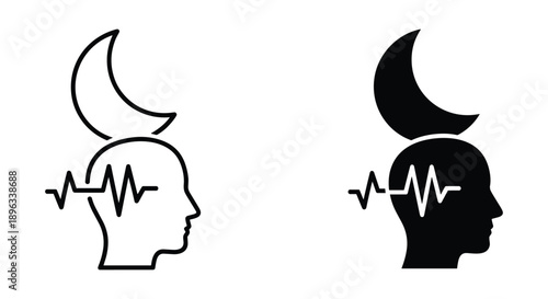 Lunar phases and brain waves concept illustration for mental health and sleep science