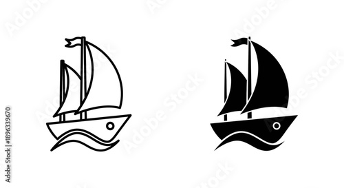 Sailboat illustration with multiple sails on wavy water, representing sailing, maritime travel, leisure, or nautical themes