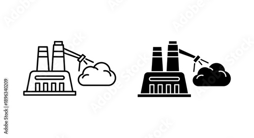 Factory with smoke cloud icon, symbolizing industrial pollution and environmental impact.