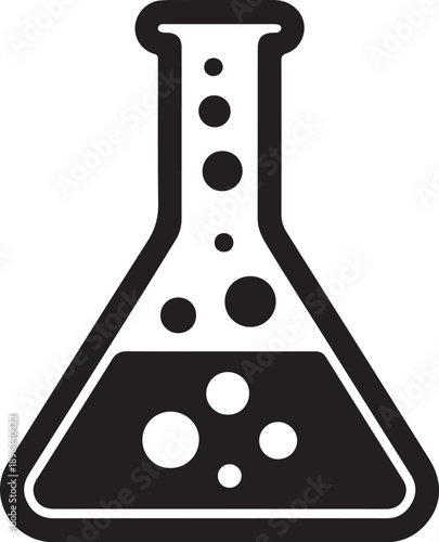 Black and white of a laboratory flask with bubbles