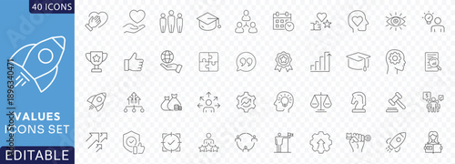Values icon set. line Icon Collection. Fully Editable. Vector illustration.